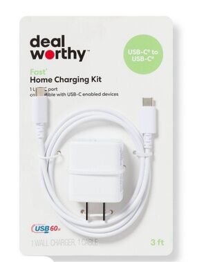 White USB-C Fast Home Charging Kit - 60W, 3ft